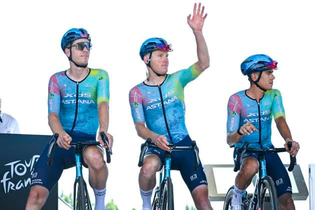 Tour de France 2025 Stage 8 LAVAL ESPACE MAYENNE, FRANCE - JULY 12 : Rider of Astana Qazaqstan Team update 26 2 25 on stage before the start of the race during stage 8 of the 112th edition of Tour de France an UCI World Tour 2.UWT cycling road race stage for Men Elite of 174 km with start in Saint-Meen-le-Grand and finish in Laval Espace Mayenne on July 12, 2025 in Laval Espace Mayenne, France, 12 07 2025 ( Motordriver Kenny Verfaillie - Laval Espace Mayenne France  Copyright: xJanxDexMeuleneirx