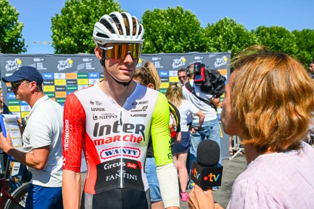 Tour de France 2025 Stage 8 LAVAL ESPACE MAYENNE, FRANCE - JULY 12 : Barre Louis (FRA) of Intermarche - Wanty before the start of the race during stage 8 of the 112th edition of Tour de France an UCI World Tour 2.UWT cycling road race stage for Men Elite of 174 km with start in Saint-Meen-le-Grand and finish in Laval Espace Mayenne on July 12, 2025 in Laval Espace Mayenne, France, 12 07 2025 ( Motordriver Kenny Verfaillie - Laval Espace Mayenne France  Copyright: xVincentxKalutx