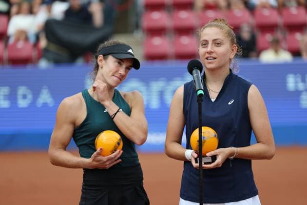 BASTAD, SWEDEN 20250712 Irene Burillo, Spain, and Berfu Cengiz, Turkey, with their second prizes after the first round of Saturdays womens doubles final at the Nordea Open tennis tournament in Bastad BASTAD SWEDEN x9200x  Copyright: xBjörnxLarssonxRosvall TTx NORDEA OPEN 2025