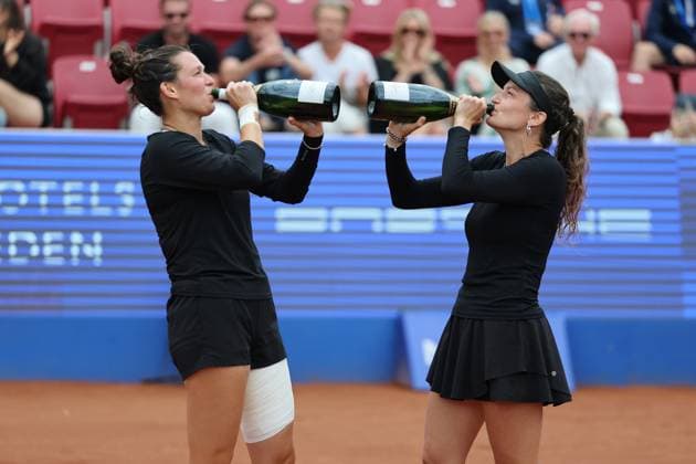 BASTAD, SWEDEN 20250712 Miriam Skoch and Jesika Maleckova Czech Republic, celebrate after winning Saturdays womens doubles final at the Nordea Open tennis tournament in Bastad BASTAD SWEDEN x9200x  Copyright: xBjörnxLarssonxRosvall TTx NORDEA OPEN 2025