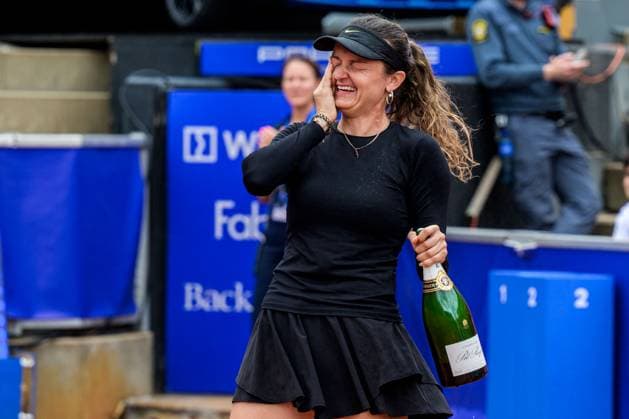 250712 Jesika Maleckova of Czech Republic celebrates after the double final of Nordea Open on July 12, 2025 in Bastad Photo Mathilda Schuler BILDBYRAN kod MA MA0844 tennis wta 125 nordea open dubbelfinal dam bbeng jubel  Copyright: MATHILDAxSCHULER BB250712MA034