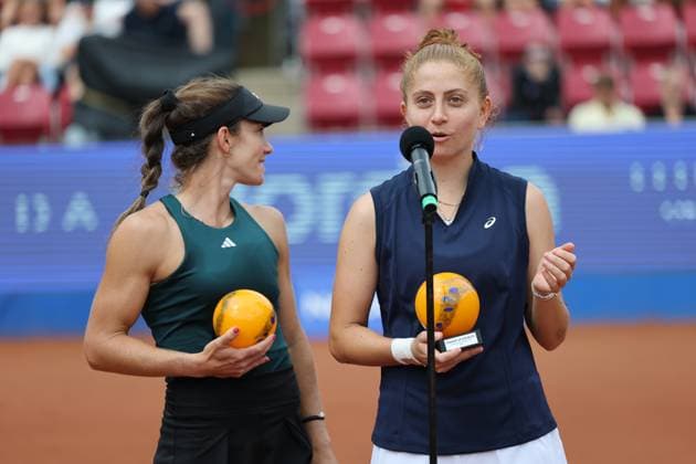 BASTAD, SWEDEN 20250712 Irene Burillo, Spain, and Berfu Cengiz, Turkey, with their second prize after losing in the final in the women s doubles during the Nordea Open tennis tournament in Bastad, Sweden July 12, 2025 BASTAD SWEDEN x9200x  Copyright: xBjörnxLarssonxRosvall TTx NORDEA OPEN 2025
