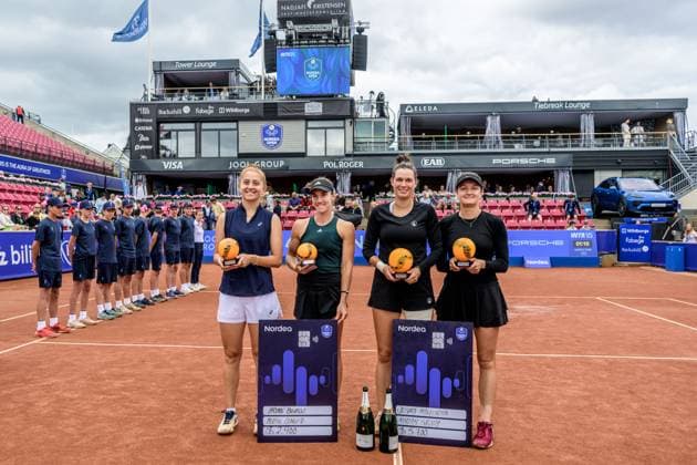 250712 Irene Burillo of Spain and Berfu Cengiz of Turkey and Jesika Maleckova of Czech Republic and Miriam Skoch of Czech Republic after the double final of Nordea Open on July 12, 2025 in Bastad Photo Mathilda Schuler BILDBYRAN kod MA MA0844 tennis wta 125 nordea open dubbelfinal dam bbeng  Copyright: MATHILDAxSCHULER BB250712MA046
