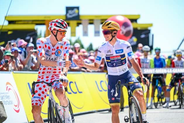 Tour de France 2025 Stage 8 LAVAL ESPACE MAYENNE, FRANCE - JULY 12 : Wellens Tim (BEL) of UAE Team Emirates - XRG and Evenepoel Remco (BEL) of Soudal - Quick Step at the start line during stage 8 of the 112th edition of Tour de France an UCI World Tour 2.UWT cycling road race stage for Men Elite of 174 km with start in Saint-Meen-le-Grand and finish in Laval Espace Mayenne on July 12, 2025 in Laval Espace Mayenne, France, 12 07 2025 ( Motordriver Kenny Verfaillie - Laval Espace Mayenne France  Copyright: xVincentxKalutx