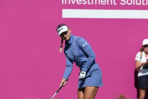 EVIAN-LES-BAINS, FRANCE - 12.07.2025: Emily Kristine Pedersen (DEN) of The Amundi Evian Championship at the Evian Resort Golf Club on July 12, 2025 in Evian-les-Bains, France.