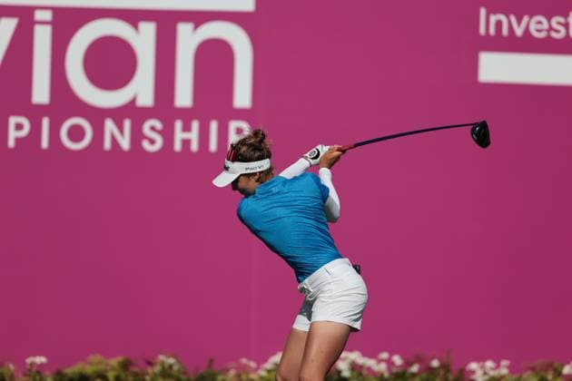 EVIAN-LES-BAINS, FRANCE - 12.07.2025: Nastasia Nadaud (FRA) of The Amundi Evian Championship at the Evian Resort Golf Club on July 12, 2025 in Evian-les-Bains, France.