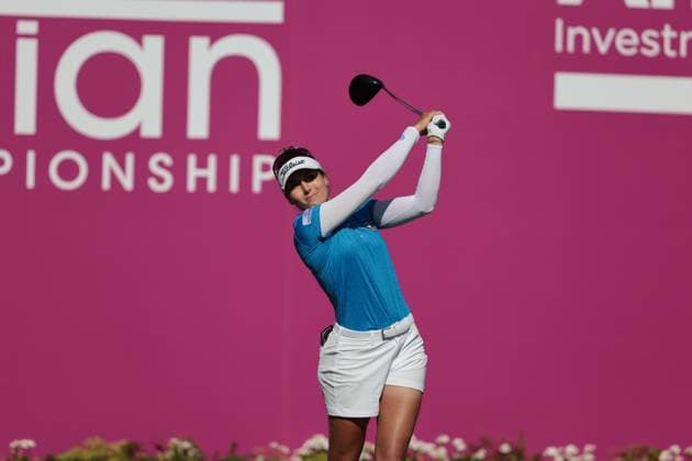 EVIAN-LES-BAINS, FRANCE - 12.07.2025: Nastasia Nadaud (FRA) of The Amundi Evian Championship at the Evian Resort Golf Club on July 12, 2025 in Evian-les-Bains, France.