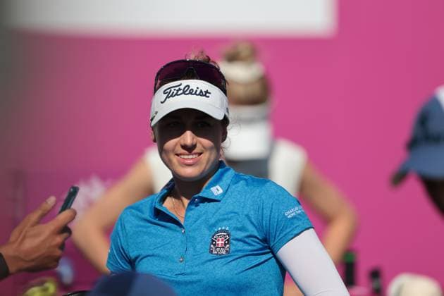 EVIAN-LES-BAINS, FRANCE - 12.07.2025: Nastasia Nadaud (FRA) of The Amundi Evian Championship at the Evian Resort Golf Club on July 12, 2025 in Evian-les-Bains, France.