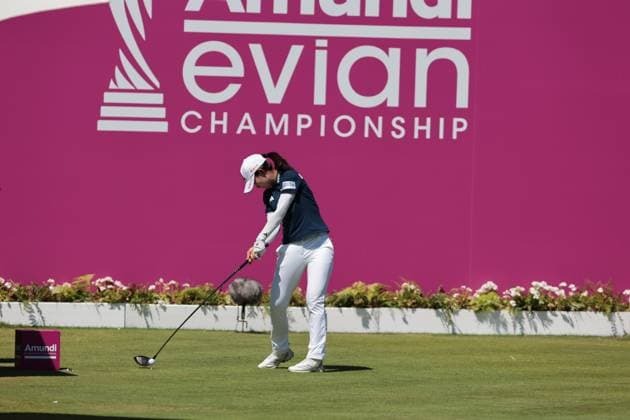 EVIAN-LES-BAINS, FRANCE - 12.07.2025: Youmin Hwang (KOR) of The Amundi Evian Championship at the Evian Resort Golf Club on July 12, 2025 in Evian-les-Bains, France.