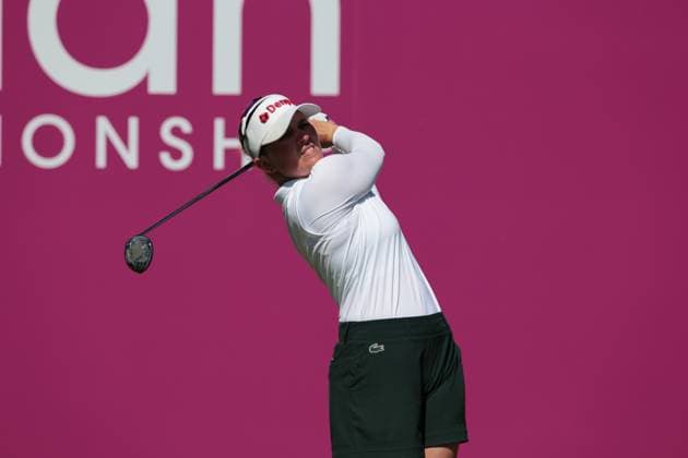 EVIAN-LES-BAINS, FRANCE - 12.07.2025: Nanna Koerstz Madsen (DEN) of The Amundi Evian Championship at the Evian Resort Golf Club on July 12, 2025 in Evian-les-Bains, France.