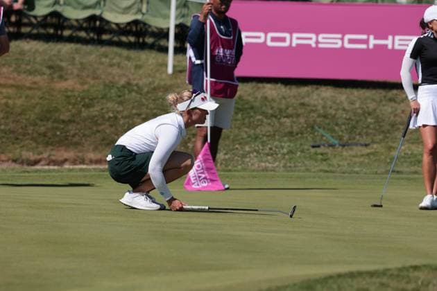 EVIAN-LES-BAINS, FRANCE - 12.07.2025: Nanna Koerstz Madsen (DEN) of The Amundi Evian Championship at the Evian Resort Golf Club on July 12, 2025 in Evian-les-Bains, France.