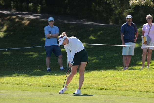 EVIAN-LES-BAINS, FRANCE - 12.07.2025: Nanna Koerstz Madsen (DEN) of The Amundi Evian Championship at the Evian Resort Golf Club on July 12, 2025 in Evian-les-Bains, France.
