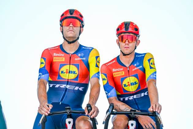 Tour de France 2025 Stage 8 LAVAL ESPACE MAYENNE, FRANCE - JULY 12 : Nys Thibau (BEL) of Lidl - Trek, Stuyven Jasper (BEL) of Lidl - Trek on stage before the start of the race during stage 8 of the 112th edition of Tour de France an UCI World Tour 2.UWT cycling road race stage for Men Elite of 174 km with start in Saint-Meen-le-Grand and finish in Laval Espace Mayenne on July 12, 2025 in Laval Espace Mayenne, France, 12 07 2025 ( Motordriver Kenny Verfaillie - Laval Espace Mayenne France  Copyright: xJanxDexMeuleneirx