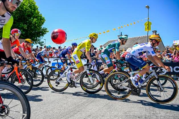 Tour de France 2025 Stage 8 LAVAL ESPACE MAYENNE, FRANCE - JULY 12 : Milan Jonathan (BEL) of Lidl - Trek, Pogacar Tadej (SLO) of UAE Team Emirates - XRG, Evenepoel Remco (BEL) of Soudal - Quick Step at the start line during stage 8 of the 112th edition of Tour de France an UCI World Tour 2.UWT cycling road race stage for Men Elite of 174 km with start in Saint-Meen-le-Grand and finish in Laval Espace Mayenne on July 12, 2025 in Laval Espace Mayenne, France, 12 07 2025 ( Motordriver Kenny Verfaillie - Laval Espace Mayenne France  Copyright: xJanxDexMeuleneirx