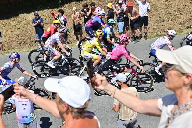 Belgian Tim Wellens of UAE Team Emirates and Slovenian Tadej Pogacar of UAE Team Emirates pictured in action during stage eight of the 2025 Tour de France cycling, from Saint-Meen-le-Grand to Laval Espace Mayenne (174 km), on Saturday 12 July 2025 in France. The 112th edition of the Tour de France starts on Saturday 5 July in Lille, France, and will finish in Paris, France on the 27th of July. POOLxxPOOLxPETExGODING  x128967854x