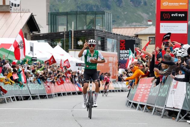CYCLING - Tour of Austria 2025 KUEHTAI,AUSTRIA,12.JUL.25 - CYCLING - Tour of Austria, stage 3, Innsbruck - Kuehtai. Image shows the rejoicing of Isaac del Toro (MEX - UAE TEAM EMIRATES XRG).  GEPAxpictures xMichaelxKristen
