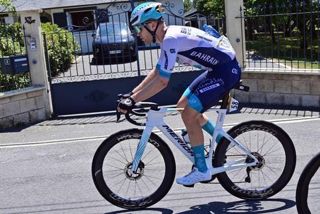 British Alfred Brockwell Wright of Bahrain Victorious pictured in action during stage eight of the 2025 Tour de France cycling, from Saint-Meen-le-Grand to Laval Espace Mayenne (174 km), on Saturday 12 July 2025 in France. The 112th edition of the Tour de France starts on Saturday 5 July in Lille, France, and will finish in Paris, France on the 27th of July. POOLxxPOOLxPETExGODING  x128971037x