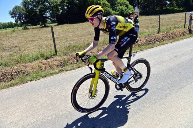American Matteo Jorgenson of Team Visma-Lease a Bike pictured in action during stage eight of the 2025 Tour de France cycling, from Saint-Meen-le-Grand to Laval Espace Mayenne (174 km), on Saturday 12 July 2025 in France. The 112th edition of the Tour de France starts on Saturday 5 July in Lille, France, and will finish in Paris, France on the 27th of July. POOLxxPOOLxPETExGODING  x128971153x