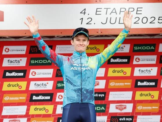 CYCLING - Tour of Austria 2025 KUEHTAI,AUSTRIA,12.JUL.25 - CYCLING - Tour of Austria, stage 3, Innsbruck - Kuehtai. Image shows the rejoicing of Nicolas Vinokurov (KAZ XDS ASTANA Team). keywords: award ceremony..  GEPAxpictures xMichaelxKristen