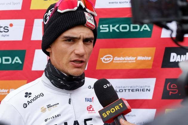 CYCLING - Tour of Austria 2025 KUEHTAI,AUSTRIA,12.JUL.25 - CYCLING - Tour of Austria, stage 3, Innsbruck - Kuehtai. Image shows Isaac del Toro (MEX UAE TEAM EMIRATES XRG) during an ORF interview.  GEPAxpictures xMichaelxKristen