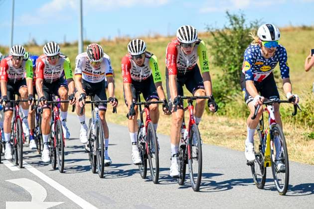 Tour de France 2025 Stage 8 LAVAL ESPACE MAYENNE, FRANCE - JULY 12 : Quinn Sean (USA) of EF Education - EasyPost leading the peloton, Team Intermarche - Wanty during stage 8 of the 112th edition of Tour de France an UCI World Tour 2.UWT cycling road race stage for Men Elite of 174 km with start in Saint-Meen-le-Grand and finish in Laval Espace Mayenne on July 12, 2025 in Laval Espace Mayenne, France, 12 07 2025 ( Motordriver Kenny Verfaillie - Laval Espace Mayenne France  Copyright: xPetexGodingx