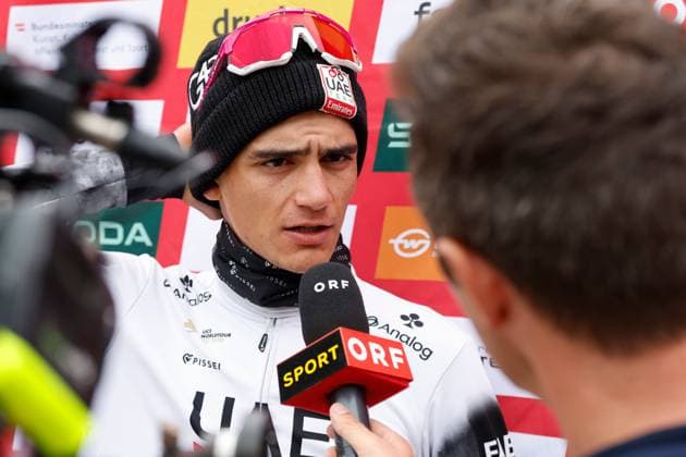 CYCLING - Tour of Austria 2025 KUEHTAI,AUSTRIA,12.JUL.25 - CYCLING - Tour of Austria, stage 3, Innsbruck - Kuehtai. Image shows Isaac del Toro (MEX UAE TEAM EMIRATES XRG) during an ORF interview.  GEPAxpictures xMichaelxKristen