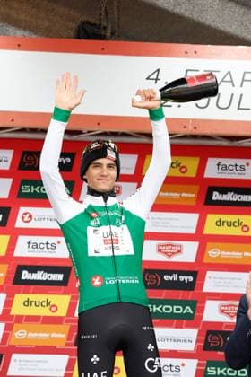CYCLING - Tour of Austria 2025 KUEHTAI,AUSTRIA,12.JUL.25 - CYCLING - Tour of Austria, stage 3, Innsbruck - Kuehtai. Image shows the rejoicing of Isaac del Toro (MEX UAE TEAM EMIRATES XRG). keywords: award ceremony.  GEPAxpictures xMichaelxKristen