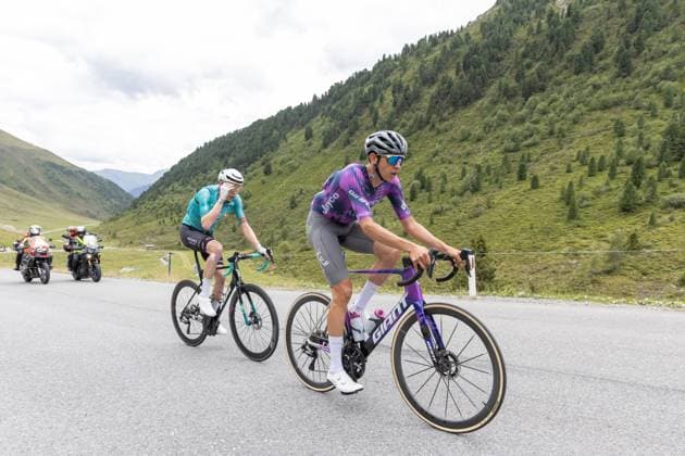 CYCLING - Tour of Austria 2025 KUEHTAI,AUSTRIA,12.JUL.25 - CYCLING - Tour of Austria, stage 3, Innsbruck - Kuehtai. Image shows Jonas Fabian Messerschmidt (GER Run & Race - Wibatech) and Patrick Gamper (AUT Team Jayco AlUla ).  GEPAxpictures xMichaelxKristen