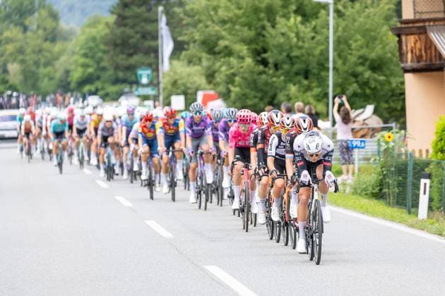 12 07 2025, Kühtai, AUT, Tour of Austria 2025, Stage 4 from Innsbruck to Kühtai 117,1 km , in the picture Peleton, Julius Johansen DEN, UAE TEAM EMIRATES XRG near Telfs Peleton, Julius Johansen DEN, UAE TEAM EMIRATES XRG near Telfs during the stage 4 from Innsbruck to Kühtai 117,1 km of the Tour of Austria Kühtai, Austria on 2025 07 12 Expa Kühtai  EP_gro