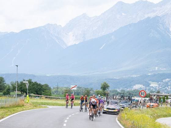 12 07 2025, Kühtai, AUT, Tour of Austria 2025, Stage 4 from Innsbruck to Kühtai 117,1 km , in the picture Peleton, Julius Johansen DEN, UAE TEAM EMIRATES XRG near Pettnau Peleton, Julius Johansen DEN, UAE TEAM EMIRATES XRG near Pettnau during the stage 4 from Innsbruck to Kühtai 117,1 km of the Tour of Austria Kühtai, Austria on 2025 07 12 Expa Kühtai  EP_gro