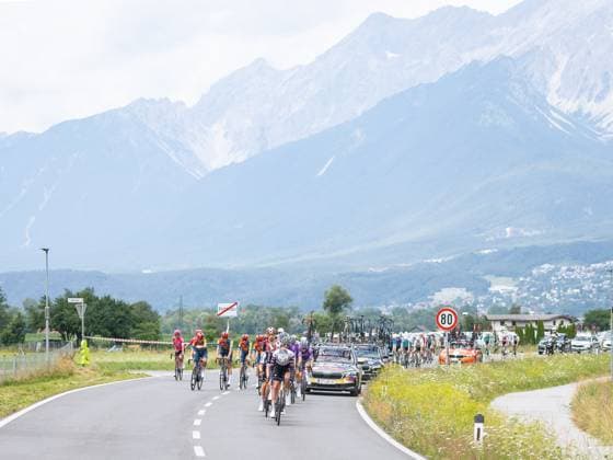 12 07 2025, Kühtai, AUT, Tour of Austria 2025, Stage 4 from Innsbruck to Kühtai 117,1 km , in the picture Peleton, Julius Johansen DEN, UAE TEAM EMIRATES XRG near Pettnau Peleton, Julius Johansen DEN, UAE TEAM EMIRATES XRG near Pettnau during the stage 4 from Innsbruck to Kühtai 117,1 km of the Tour of Austria Kühtai, Austria on 2025 07 12 Expa Kühtai  EP_gro