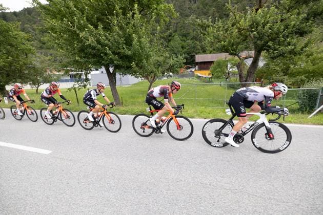 12 07 2025, Kühtai, AUT, Tour of Austria 2025, Stage 4 from Innsbruck to Kühtai 117,1 km , in the picture Peleton, Julius Johansen DEN, UAE TEAM EMIRATES XRG near Pettnau Peleton, Julius Johansen DEN, UAE TEAM EMIRATES XRG near Pettnau during the stage 4 from Innsbruck to Kühtai 117,1 km of the Tour of Austria Kühtai, Austria on 2025 07 12 Expa Kühtai  EP_gro