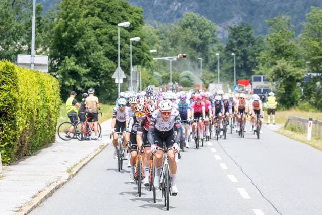 12 07 2025, Kühtai, AUT, Tour of Austria 2025, Stage 4 from Innsbruck to Kühtai 117,1 km , in the picture Peloton, Julius Johansen DEN, UAE TEAM EMIRATES XRG Peloton, Julius Johansen DEN, UAE TEAM EMIRATES XRG during the stage 4 from Innsbruck to Kühtai 117,1 km of the Tour of Austria Kühtai, Austria on 2025 07 12 Expa Kühtai  EP_gro