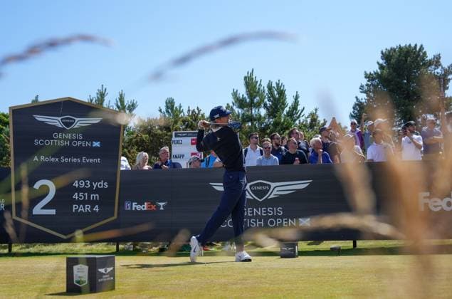 Jake Knapp (USA) on the 2nd tee during the 3rd Round. Genesis Scottish Open, Day 3, Golf, Renaissance Club, North Berwick, Scotland, UK - 12 Jul 2025North Berwick Scotland United Kingdom EDITORIAL USE ONLY No use with unauthorised audio, video, data, fixture lists, club league logos or live services. Online in-match use limited to 120 images, no video emulation. No use in betting, games or single club league player publications. Copyright: xStuartxWallace Shutterstockx 15393029da