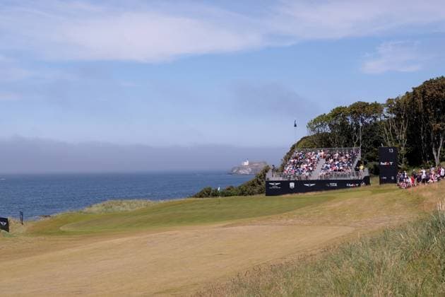 UK: The Genesis Scottish Open at The Renaissance Club, North Berwick, Scotland on 12 July 2025: Pictured: A general view of the 13th green showing the haar (dense sea fog) behind the lighthouse during the third round of the Genesis Scottish Open 2025 at The Renaissance Club, North Berwick, Scotland North Berwick The Renaissance Club Scotland Copyright: xAlexxToddx