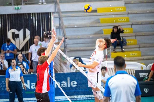 BISGAARD Kristoffer Norager, during the challenge between the national teams of Denmark and England, valid for the qualification for the European CEV U22 2026 during Men s U22 European Championship, EM, Europameisterschaft Qualification Tournament - Denmark vs England, Events in Cisterna Latina, Italy, July 12 2025  Copyright: xClaudioxEnea IPAxSportx xipa-agency.netx xx IPA_60308331 IPA_Agency_IPA60308331