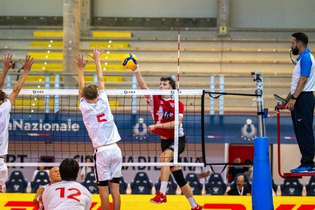 STURLAND Joshua, during the challenge between the national teams of Denmark and England, valid for the qualification for the European CEV U22 2026 during Men s U22 European Championship, EM, Europameisterschaft Qualification Tournament - Denmark vs England, Events in Cisterna Latina, Italy, July 12 2025  Copyright: xClaudioxEnea IPAxSportx xipa-agency.netx xx IPA_60308421 IPA_Agency_IPA60308421