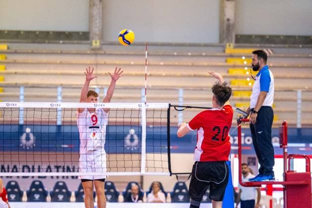CURZON-HALL Oscar, during the challenge between the national teams of Denmark and England, valid for the qualification for the European CEV U22 2026 during Men s U22 European Championship, EM, Europameisterschaft Qualification Tournament - Denmark vs England, Events in Cisterna Latina, Italy, July 12 2025  Copyright: xClaudioxEnea IPAxSportx xipa-agency.netx xx IPA_60308538 IPA_Agency_IPA60308538