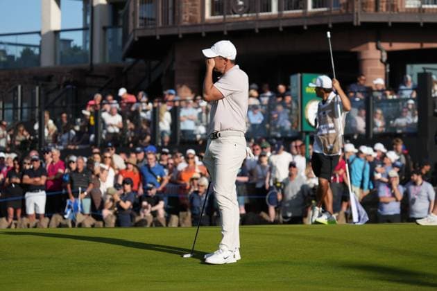 Rory McIlroy (NIR) reacts after missing a birdie putt on the 18th green during the 3rd Round of the Genesis Scottish Open Golf Championship. Genesis Scottish Open, Day 3, Golf, Renaissance Club, North Berwick, Scotland, UK - 12 Jul 2025North Berwick Scotland United Kingdom EDITORIAL USE ONLY No use with unauthorised audio, video, data, fixture lists, club league logos or live services. Online in-match use limited to 120 images, no video emulation. No use in betting, games or single club league player publications. Copyright: xStuartxWallace Shutterstockx 15393029ha
