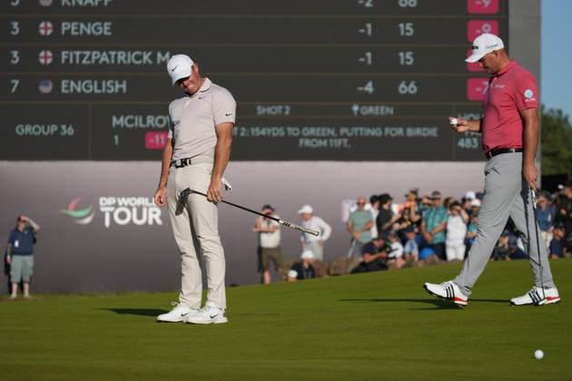 Rory McIlroy (NIR) reacts after missing a birdie putt on the 18th green, with playing partner Sepp Straka (AUT) right, during the 3rd Round of the Genesis Scottish Open Golf Championship. Genesis Scottish Open, Day 3, Golf, Renaissance Club, North Berwick, Scotland, UK - 12 Jul 2025North Berwick Scotland United Kingdom EDITORIAL USE ONLY No use with unauthorised audio, video, data, fixture lists, club league logos or live services. Online in-match use limited to 120 images, no video emulation. No use in betting, games or single club league player publications. Copyright: xStuartxWallace Shutterstockx 15393029hg