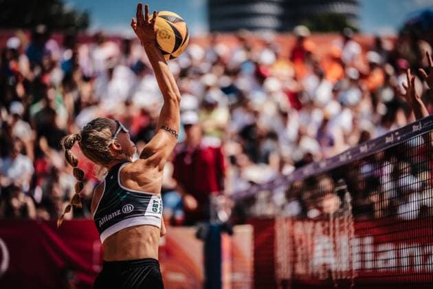 Beach Volleyball Women Allianz German Beach Tour 2025 Tourstop Munich 12 07 2025 Paula Schürholz at the Attack Munich Central University Sports Munich Bavaria Germany