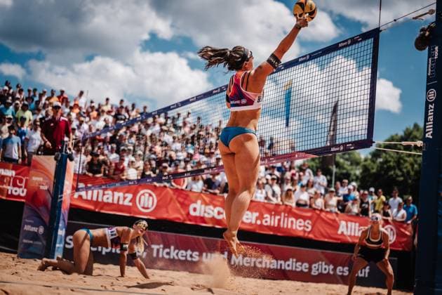 Beach Volleyball Women Allianz German Beach Tour 2025 Tourstop Munich 12 07 2025 Anna Lena Grüne at the Attack Munich Central University Sports Munich Bavaria Germany