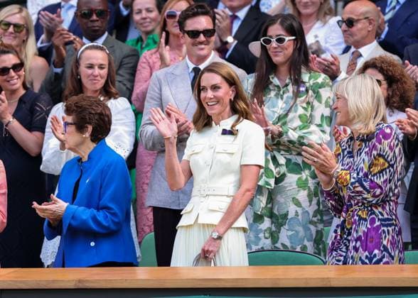 Wimbledon Feature, tennis legend Billie Jean King and Catherine, Princess of Wales and Martina Hingis in the Royal Box Copyright: xJuergenxHasenkopfx