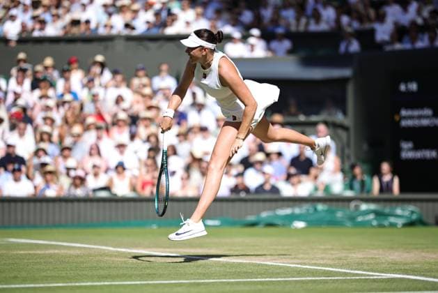 Amanda Anisimova, USA, during final of 2025 All England Lawn Tennis Championships at Wimbledon, womens singles, London, 12 07 2025