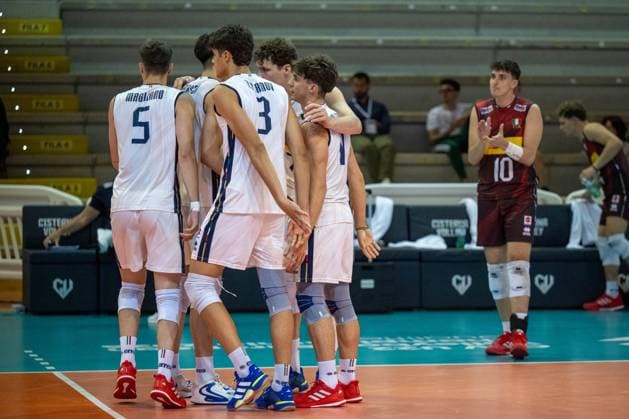 The team of Italy, during the challenge between the national teams of Ukraine and Italy, valid for the qualification for the European CEV U22 2026 during Men s U22 European Championship, EM, Europameisterschaft Qualification Tournament - Italy vs Ukraine, Events in Cisterna Latina, Italy, July 12 2025  Copyright: xClaudioxEnea IPAxSportx xipa-agency.netx xx IPA_60318249 IPA_Agency_IPA60318249