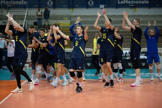 VOLLEY - Evento - Men s U22 European Championship, EM, Europameisterschaft Qualification Tournament - Italy vs Ukraine The team of Ukraine, during the challenge between the national teams of Ukraine and Italy, valid for the qualification for the European CEV U22 2026 during Men s U22 European Championship Qualification Tournament - Italy vs Ukraine, Events in Cisterna Latina, Italy, July 12 2025 Cisterna Latina Italy  Copyright: xIPAxSport ABACAx
