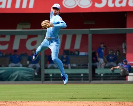 July 12, 2025: Kansas City Royals shortstop Bobby Witt Jr. (7) leaves his feet to make the trow for the out against the Mets at Kauffman Stadium Kansas City, Missouri. CSM. Kansas City United States - ZUMAc04_ 20250712_zma_c04_108 Copyright: xJonxRobichaudx