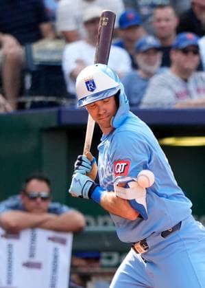 July 12, 2025: Kansas City Royals second base Nick Loftin (12) gets hit by a pitch against the Mets at Kauffman Stadium Kansas City, Missouri. CSM. Kansas City United States - ZUMAc04_ 20250712_zma_c04_126 Copyright: xJonxRobichaudx