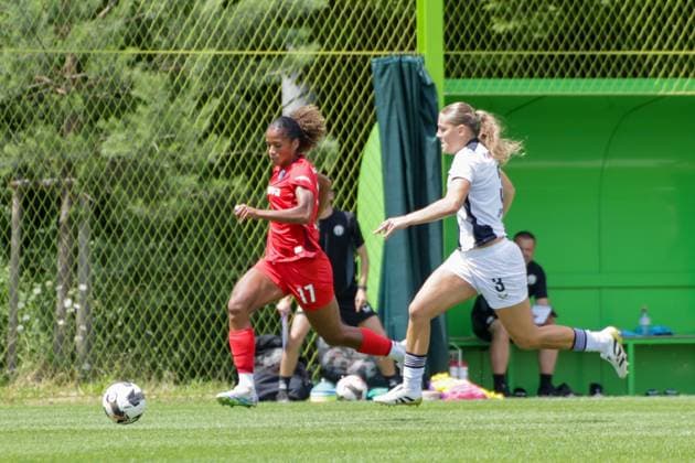 12 07 2025, xgrfx, Soccer Test Match , FC Zurich Women SC Freiburg Women v l Aurelie Csillag SC Freiburg , Marlene Deyss FC Zurich DFL DFB REGULATIONS PROHIBIT ANY USE OF PHOTOGRAPHS as IMAGE SEQUENCES and or QUASI VIDEO Zurich