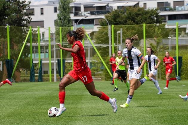 12 07 2025, xgrfx, Soccer Test Match , FC Zurich Women SC Freiburg Women v l Aurelie Csillag SC Freiburg DFL DFB REGULATIONS PROHIBIT ANY USE OF PHOTOGRAPHS as IMAGE SEQUENCES and or QUASI VIDEO Zurich